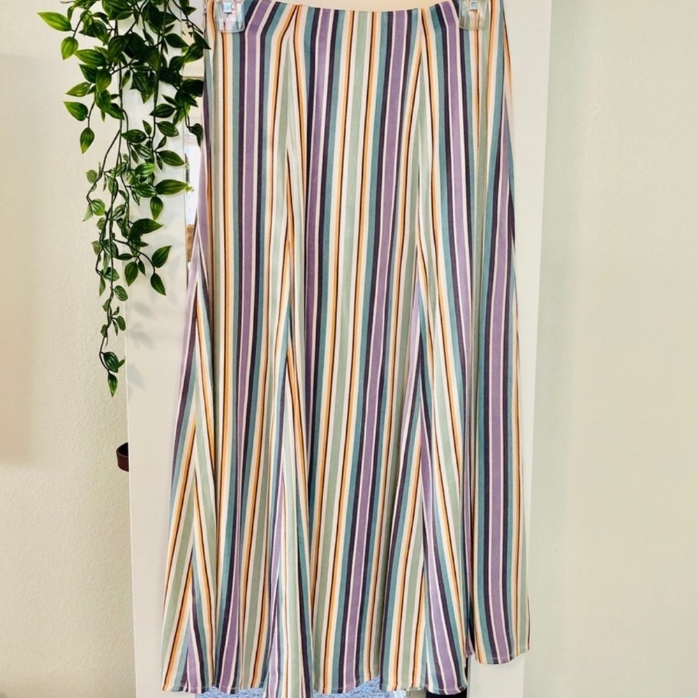 Anthropologie Maeve Silky Freya striped Freya Button lagenlook Midi Skirt 0/W26 - Picture 7 of 16